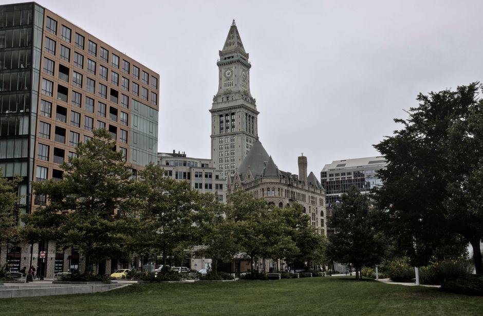Custom House Tower Seen from Park in Boston Usa
